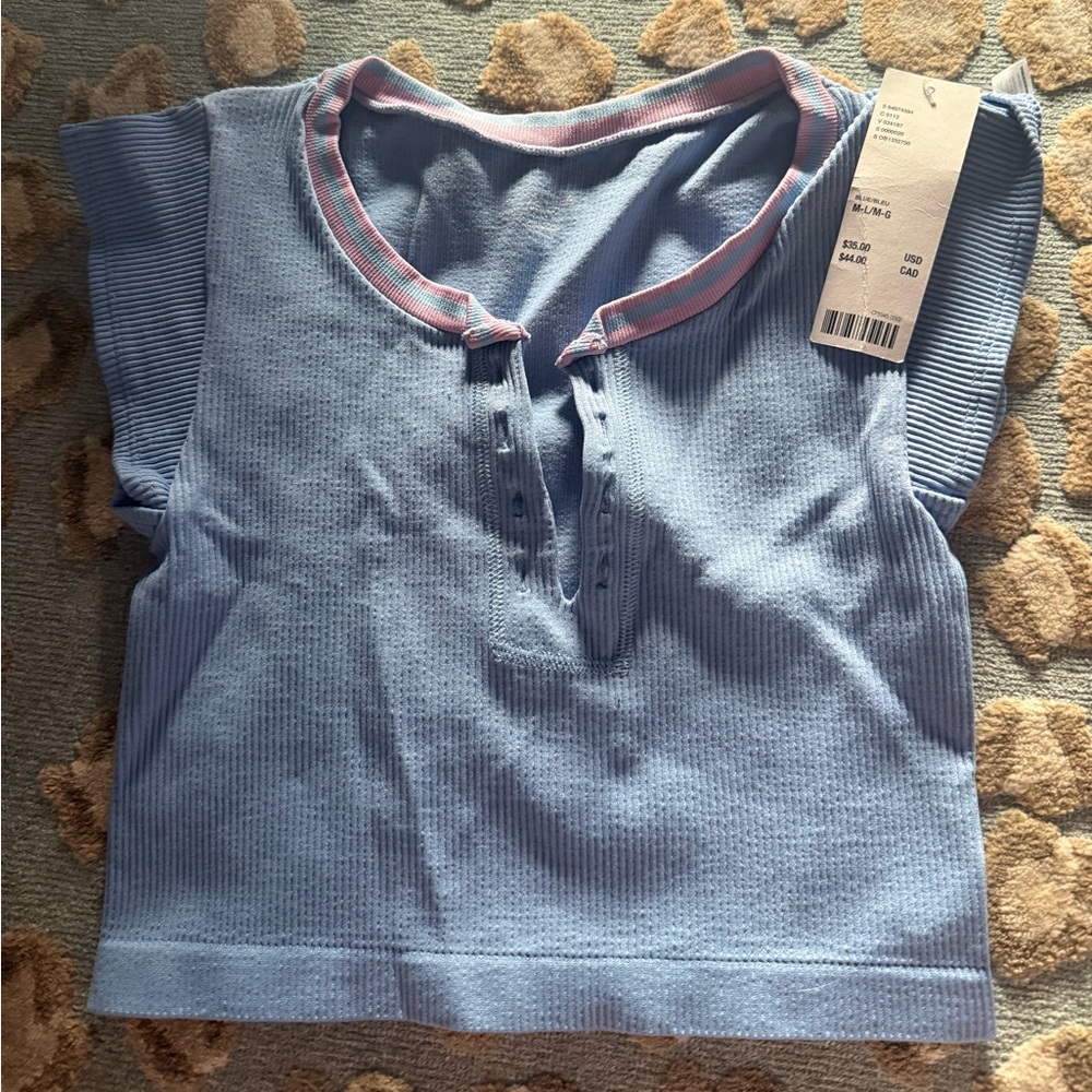 Urban outfitters Light Blue Knit Top with Pink-Trim Collar